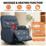 DUBOIS Blue Linen 34" Wide x 42" Height Power-Lift Recliner | with Vibration-Massage, Heating and Cupholders