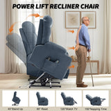 DUBOIS Blue Linen 34" Wide x 42" Height Power-Lift Recliner | with Vibration-Massage, Heating and Cupholders