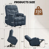 DUBOIS Blue Linen 34" Wide x 42" Height Power-Lift Recliner | with Vibration-Massage, Heating and Cupholders