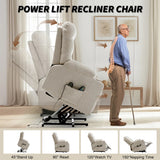 DUBOIS Khaki Linen 34" Wide x 42" Height Power-Lift Recliner | with Vibration-Massage, Heating and Cupholders