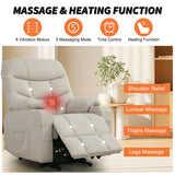 DUBOIS Khaki Linen 34" Wide x 42" Height Power-Lift Recliner | with Vibration-Massage, Heating and Cupholders