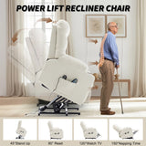 DUBOIS Beige Linen 34" Wide x 42" Height Power-Lift Recliner | with Vibration-Massage, Heating and Cupholders