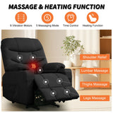 DUBOIS Black Linen 34" Wide x 42" Height Power-Lift Recliner | with Vibration-Massage, Heating and Cupholders