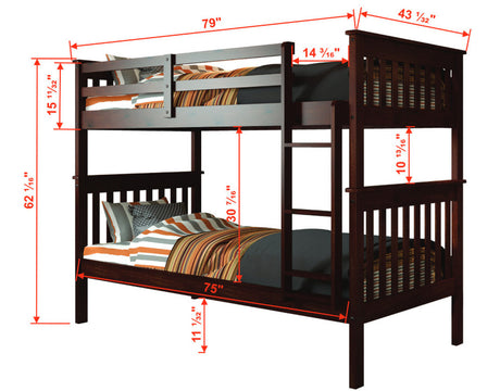 DERIK Dark Brown Twin Bunk Bed with Underbed Drawers