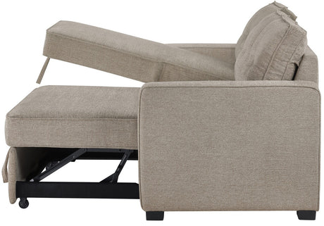 DAPHNE Light Brown Chenille 87" Wide Reversible Sectional with Pull-Out Sleeper & Storage (RTA)