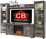 DEXTRE Rustic Gray 105" Wide 4 Piece Wall Unit with Fireplace