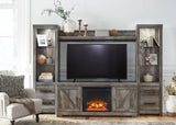 DEXTRE Rustic Gray 105" Wide 4 Piece Wall Unit with Fireplace
