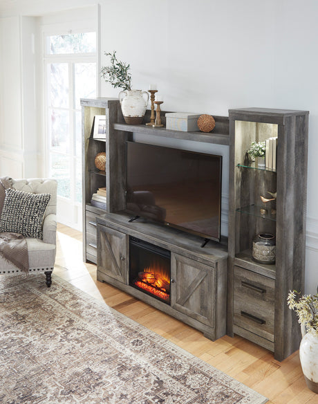 DEXTRE Rustic Gray 105" Wide 4 Piece Wall Unit with Fireplace