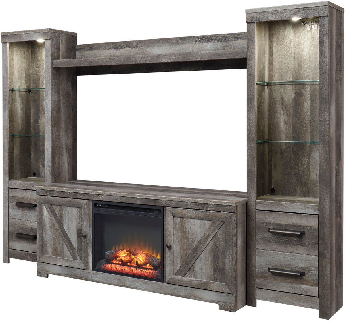 DEXTRE Rustic Gray 105" Wide 4 Piece Wall Unit with Fireplace