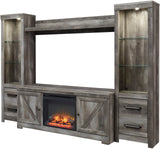 DEXTRE Rustic Gray 105" Wide 4 Piece Wall Unit with Fireplace