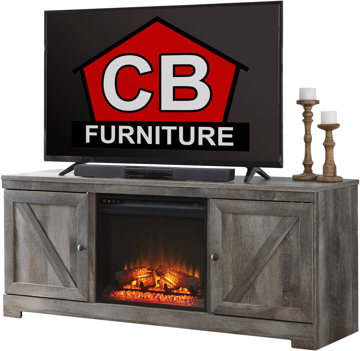 DEXTRE Rustic Gray 63" Wide TV Stand with Fireplace