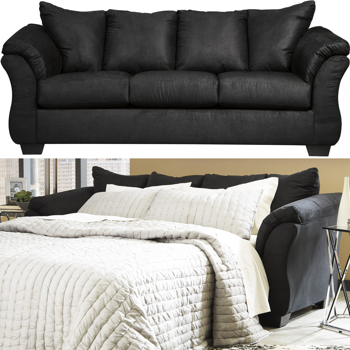 EDELINE Black 90" Wide Full Sofa Sleeper with Mattress