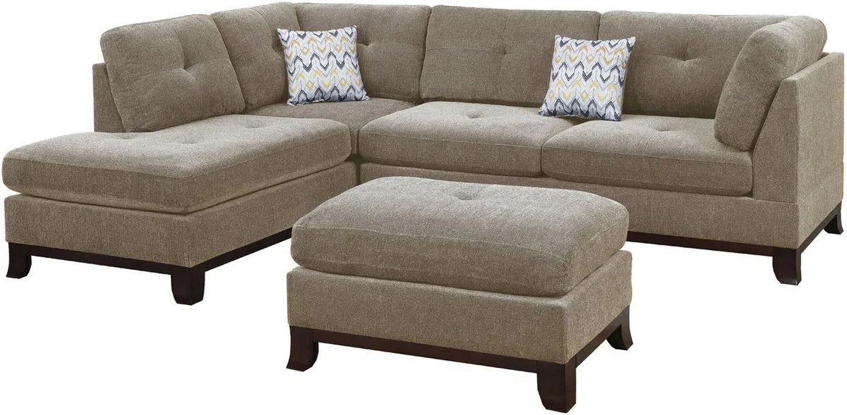 EDIRNE Caramel Chenille 104" Wide Reversible Sectional & Ottoman