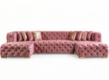 ELEGANTE Pink Velvet 139" x 69" Double Chaise Sectional