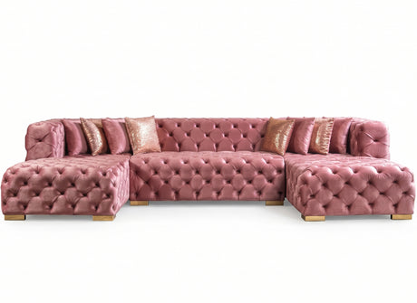 ELEGANTE Pink Velvet 139" x 69" Double Chaise Sectional