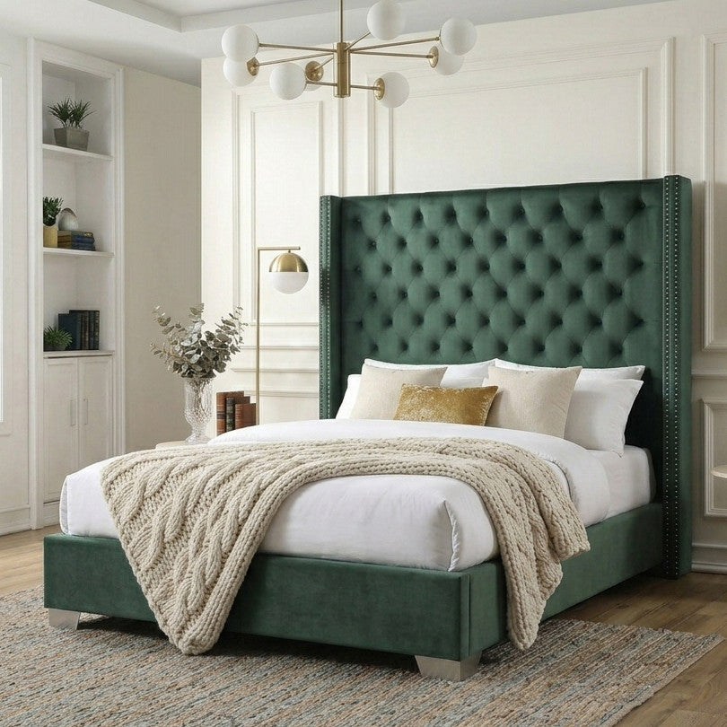 ELEINA Green Velvet 72" Height Bed