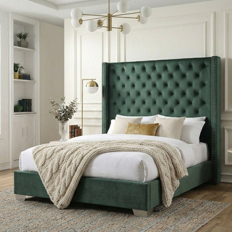 ELEINA Green Velvet 72" Height Bed