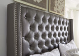 ELEINA Gray Faux Leather Bedroom Set