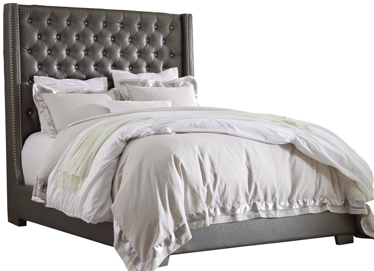 ELEINA Gray Faux Leather Bedroom Set