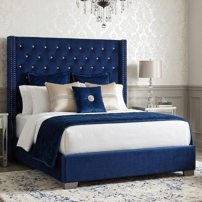 ELEINA Blue Velvet 72" Height Bed