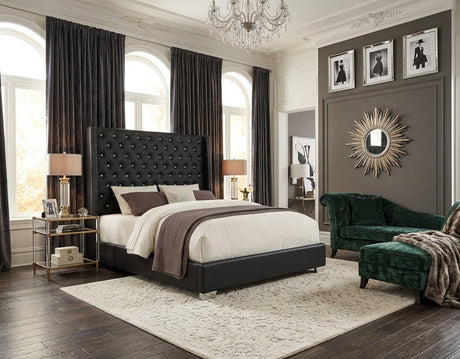 ELEINA Black Faux Leather 72" Height Bed
