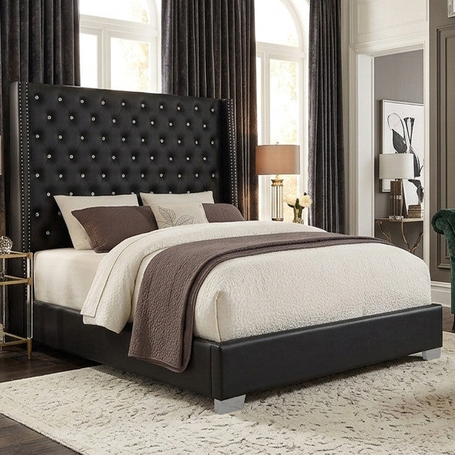 ELEINA Black Faux Leather 72" Height Bed