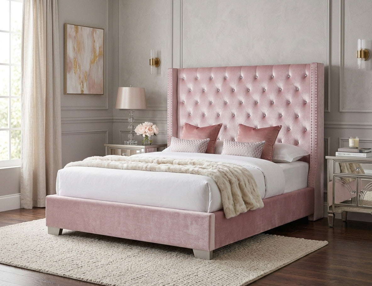 ELEINA Pink Velvet 72" Height Bed