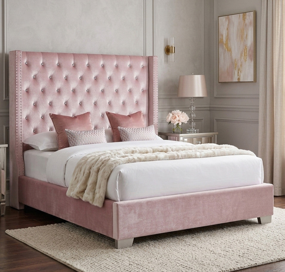 ELEINA Pink Velvet 72" Height Bed