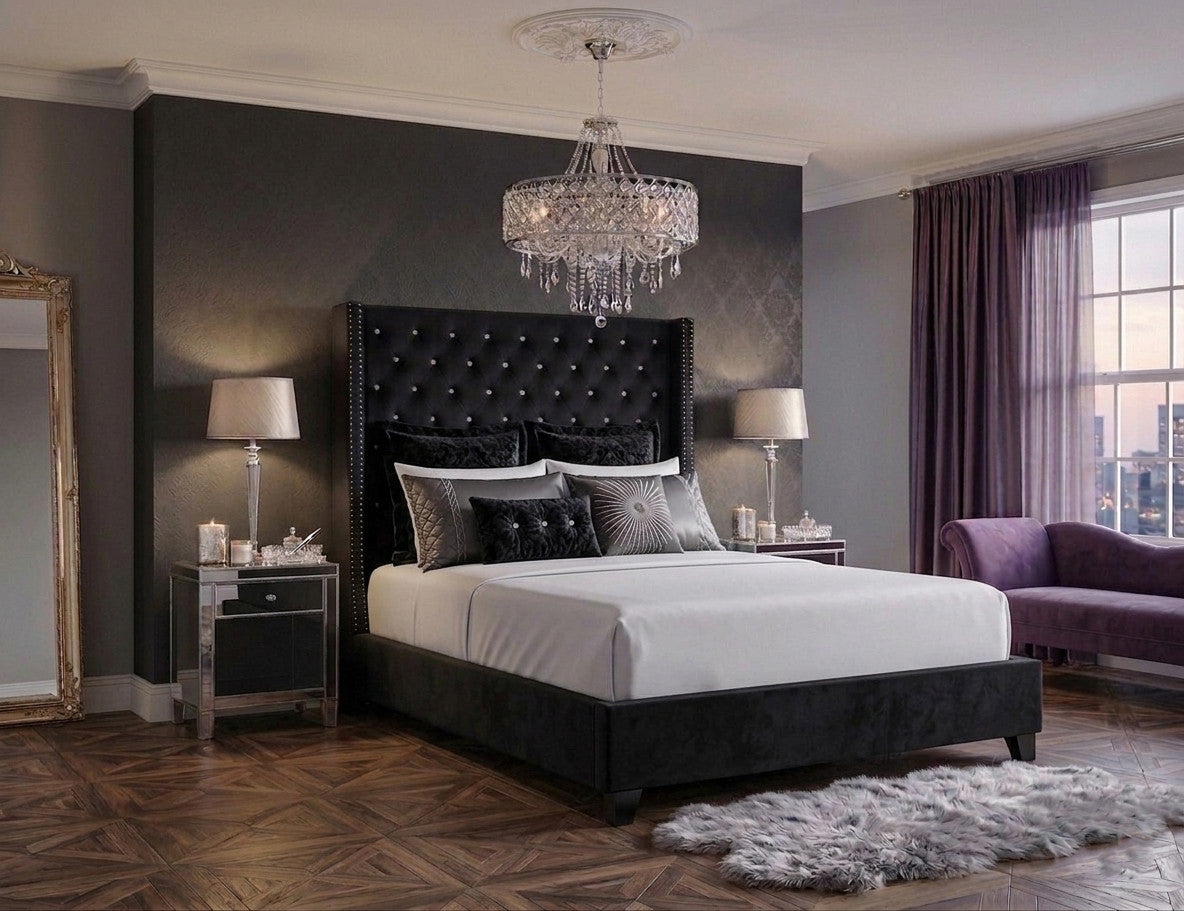 ELEINA Black Velvet 72" Height Bed