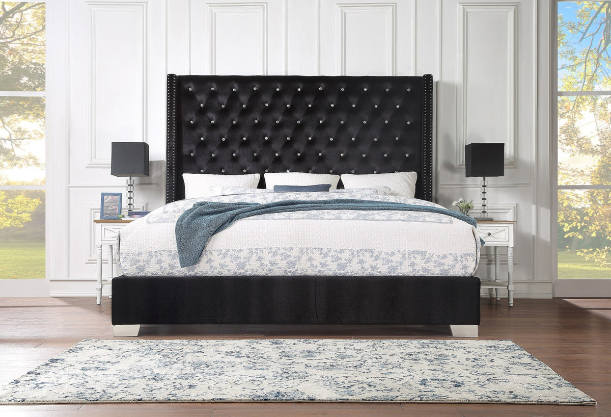 ELEINA Black Velvet 72" Height Bed