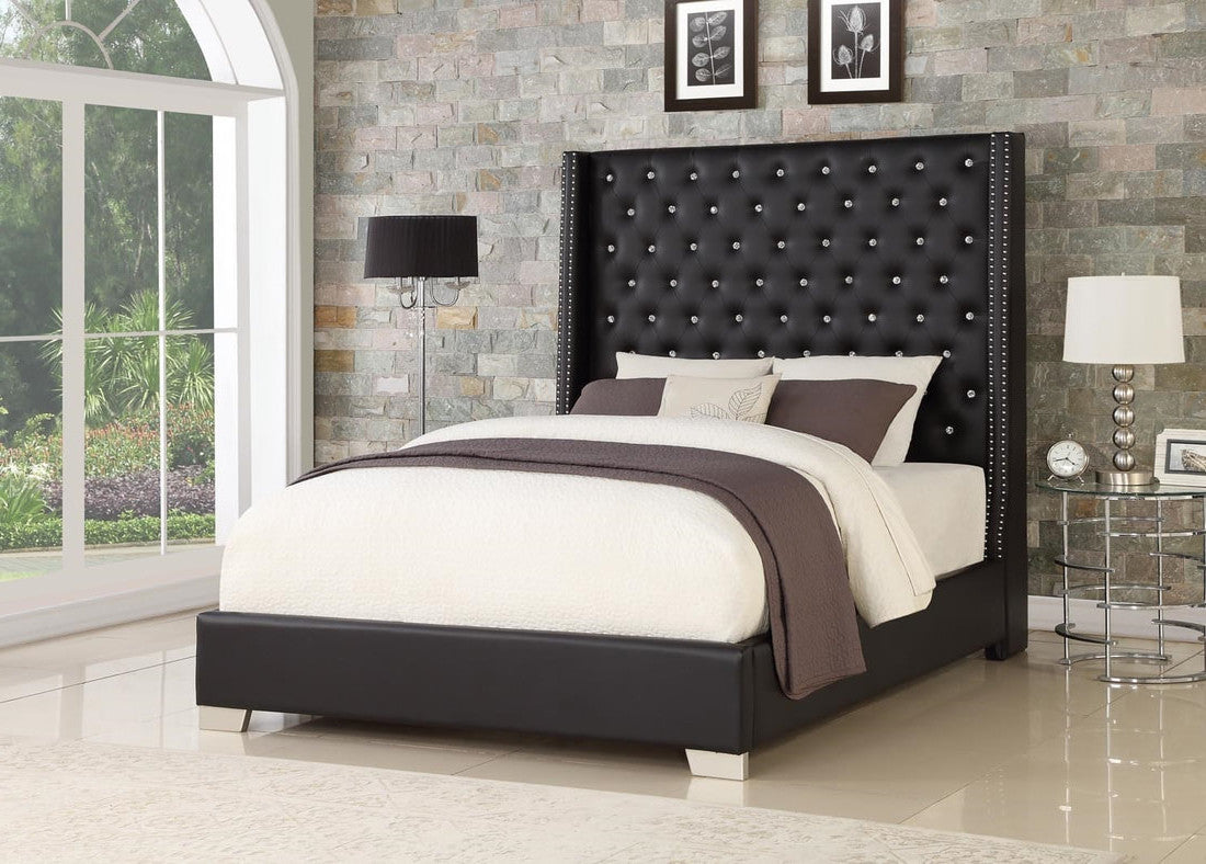 ELEINA Black Faux Leather 72" Height Bed