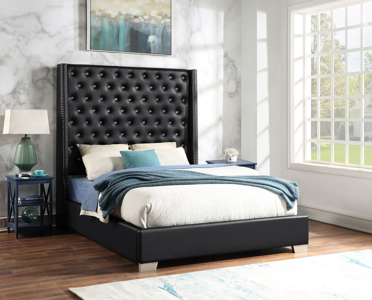 ELEINA Black Faux Leather 72" Height Bed