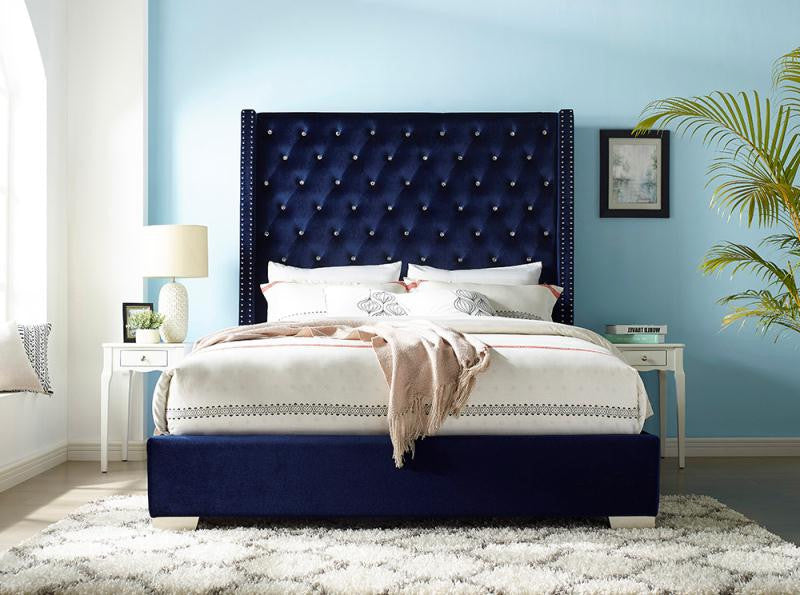 ELEINA Blue Velvet 72" Height Bed