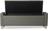 ELENA Silver Faux Leather 52" Wide Storage Bench