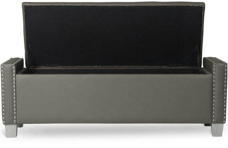 ELENA Silver Faux Leather 52" Wide Storage Bench
