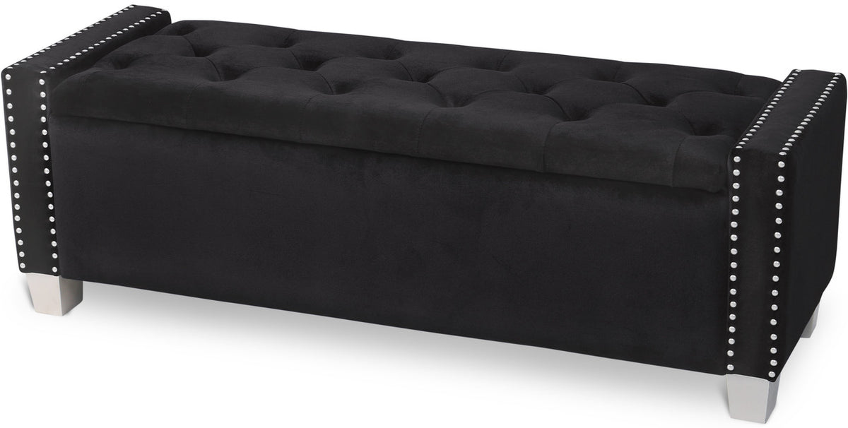 ELENA Black Velvet 52" Wide Storage Bench