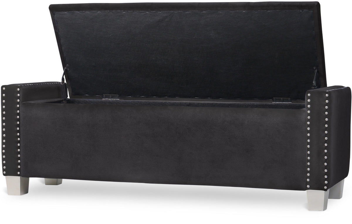 ELENA Black Velvet 52" Wide Storage Bench