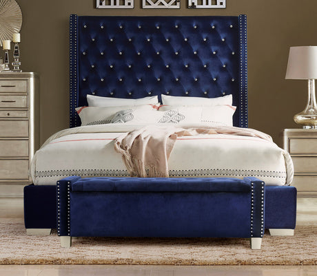 ELENA Blue Velvet 52" Wide Storage Bench