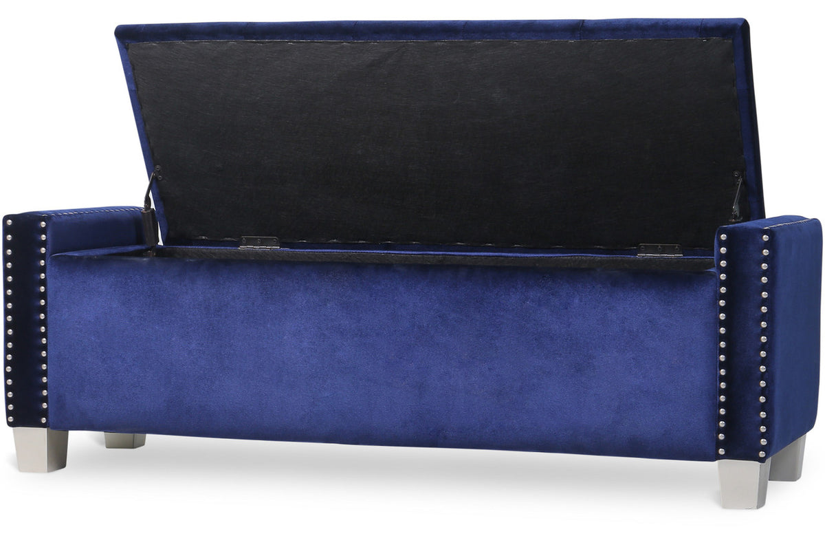 ELENA Blue Velvet 52" Wide Storage Bench