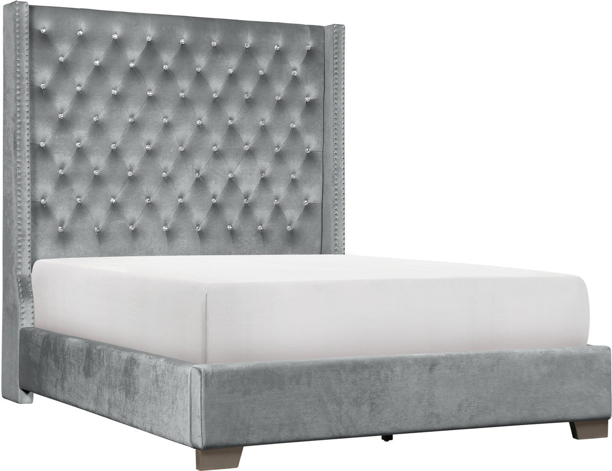 ELEINA Gray Velvet Bedroom Set