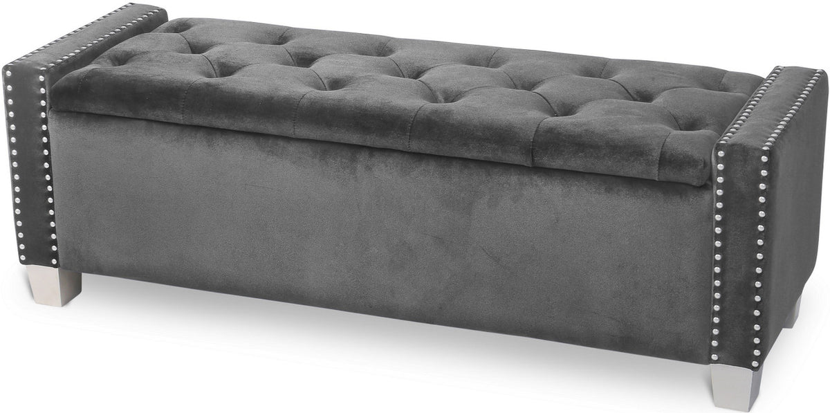 ELENA Gray Velvet 52" Wide Storage Bench