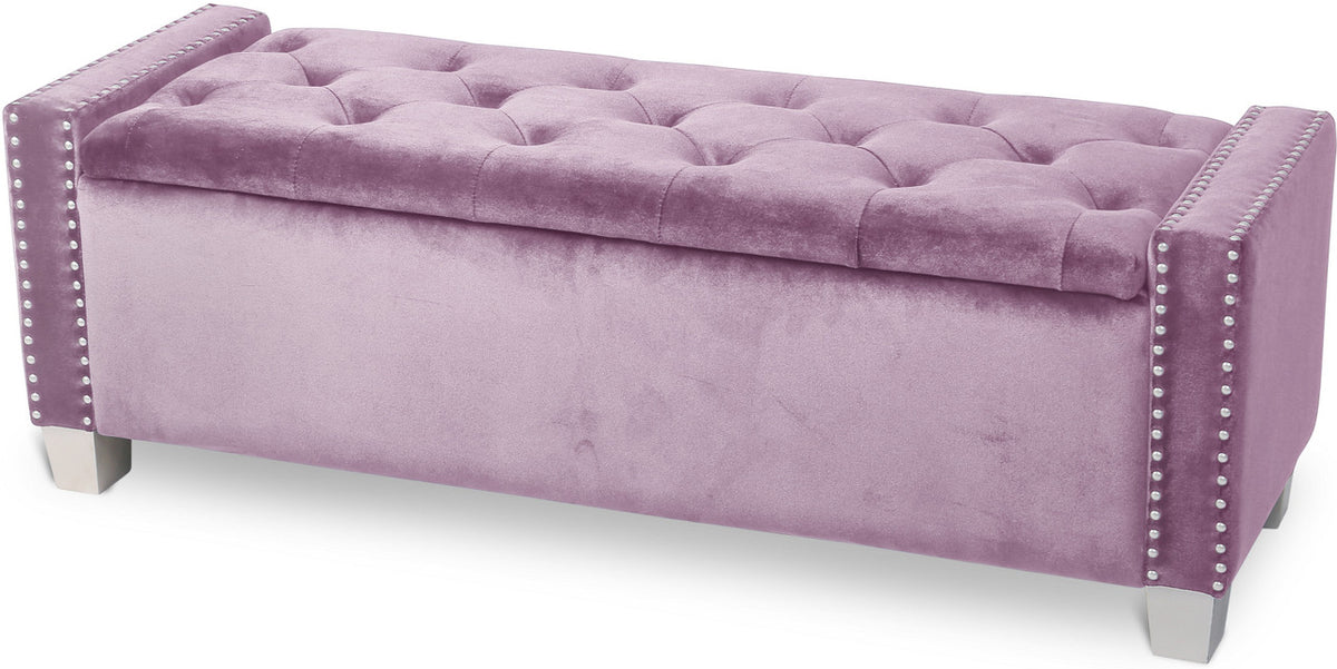 ELENA Pink Velvet 52" Wide Storage Bench