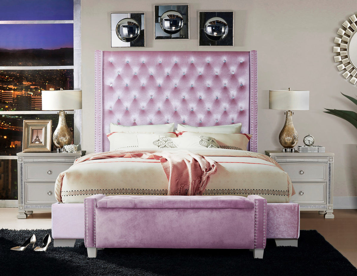 ELENA Pink Velvet 52" Wide Storage Bench