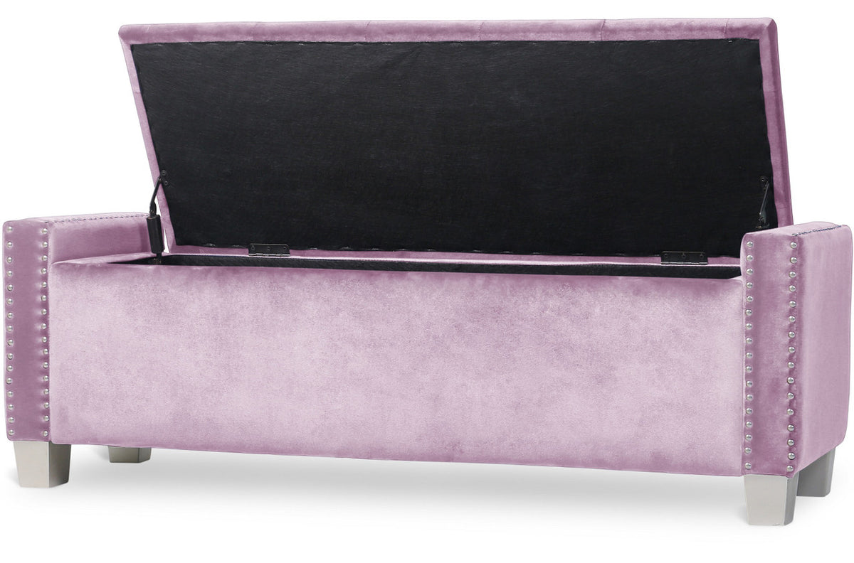 ELENA Pink Velvet 52" Wide Storage Bench