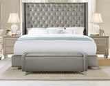 ELENA Silver Faux Leather 52" Wide Storage Bench