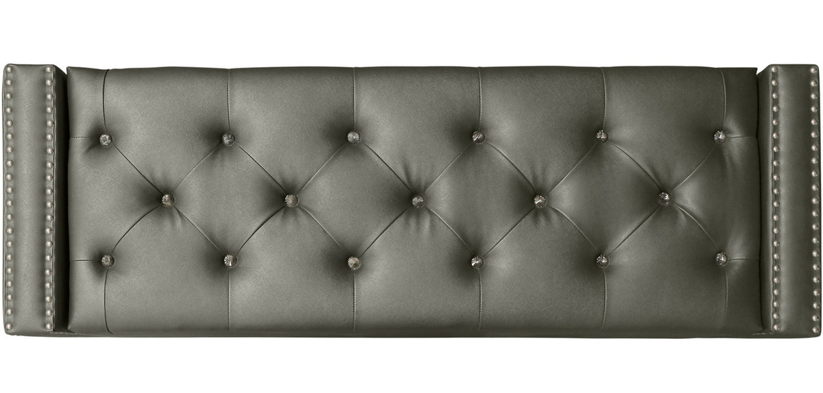 ELENA Silver Faux Leather 52" Wide Storage Bench