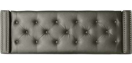 ELENA Silver Faux Leather 52" Wide Storage Bench