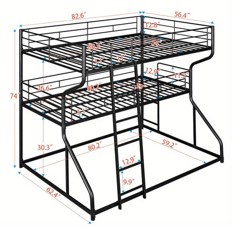 ELMCREEK Black Full over Twin over Queen Triple Platform Bunk Bed