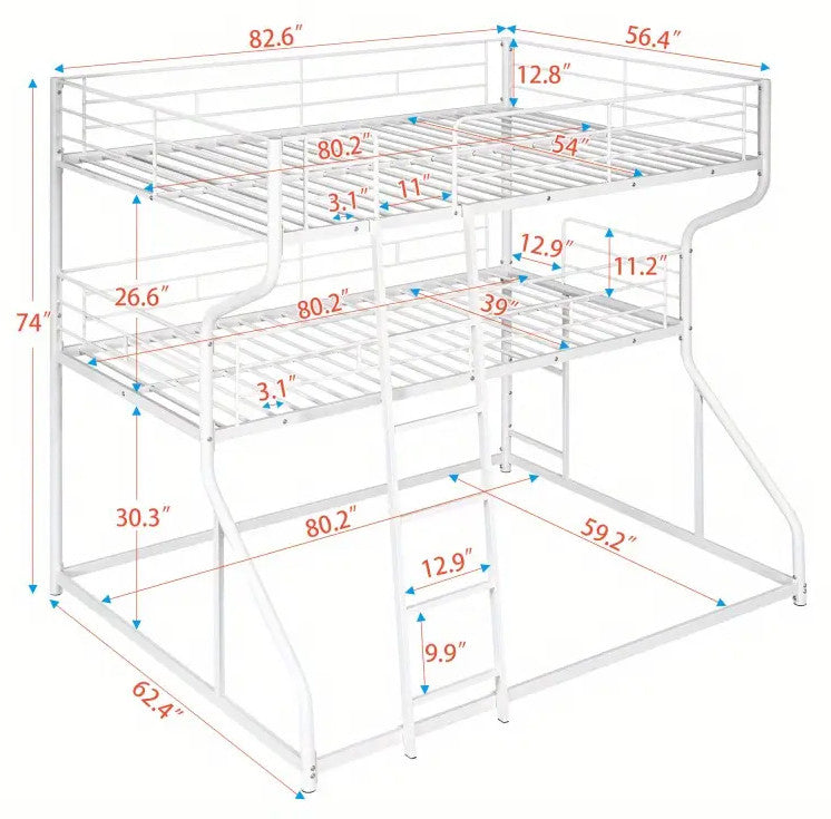 ELMCREEK White Full over Twin over Queen Triple Platform Bunk Bed