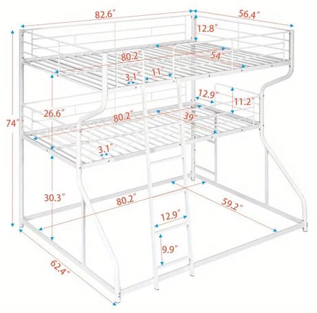 ELMCREEK White Full over Twin over Queen Triple Platform Bunk Bed